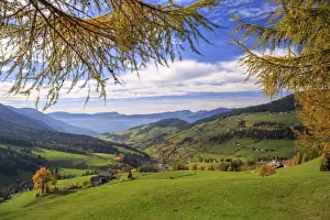 Val Di Funes Prints: Autumn colors and view of the village of St