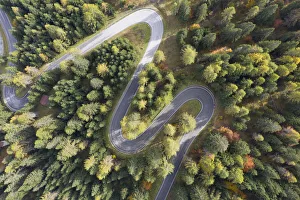 Mountain Pass Prints: Autumn colour on a mountain pass in the Italian Dolomites, Trento-Alto Adige, Italy