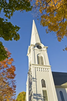 Images Dated 10th October 2008: Autumn fall colours around traditional white timber clad church, Manchester