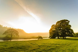 Chesterfield Prints: Autumn (fall) morning mist and the River Derwent