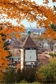 City Gates Prints: Autumn at Schlossberg, Schwabentor, Freiburg, Baden-Wurttemberg, Germany, Europe