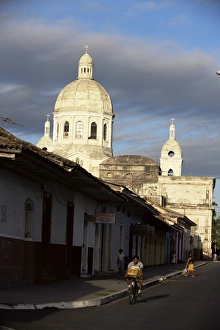 Nicaraguan Prints: Avenida Calzada and the neo-classical cathedral, Granada, Nicaragua, Central America
