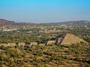 Panoramas Prints: Avenue of the Dead and Pyramid of the Moon at sunrise