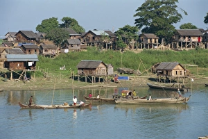 Stilt House Prints: The Ayeyarwady River, Mandalay, Myanmar (Burma), Asia