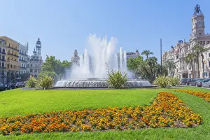 Public Park Prints: Ayuntamiento Square and townhall, Valencia, Comunidad Autonoma de Valencia, Spain, Europe