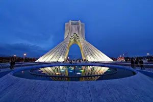 Light Beam Prints: Azadi Tower (Freedom Monument) and cultural complex reflecting in a pond at sunset
