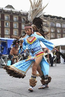 Costumes Prints: Aztec dancers, Zocalo, Plaza de la Constitucion, Mexico City, Mexico, North America