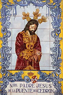 Text Prints: Azulejo tilework panel on Plaza de San Francisco, Malaga, Andalucia, Spain, Europe
