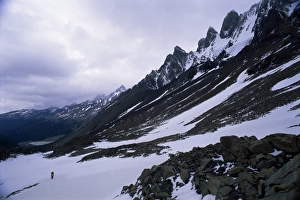 Back Pack Prints: Backpacker climbing pass to get to Glacier Grey, in the Torres Circuit