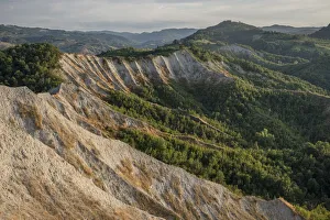 Badlands amphitheater with lush hills, Emilia Romagna, Italy, Europe