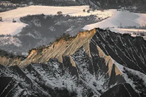Badlands Prints: Badlands covered by the fist snow, Emilia Romagna, Italy, Europe