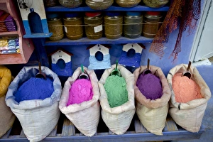 Paint Prints: Bag of powdered pigments to make paint, Chefchaouen, Morocco, North Africa, Africa