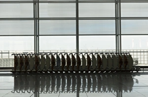 Airport Prints: Baggage carts in an airport, Prague, Czech Republic, Europe