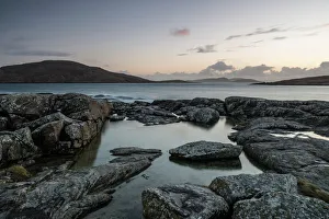 Scottish Culture Prints: Bagh a Deas (South Beach), with Sandray, Pabbay, Mingulay and Berneray in far distance