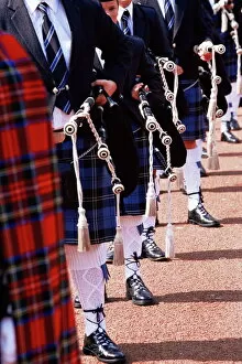 Images Dated 8th August 2008: Bagpipe players with traditional Scottish uniform