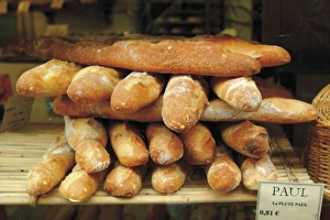 Bakery Prints: Baguettes in the window of the Paul bread shop, Lille, Flanders, Nord, France, Europe
