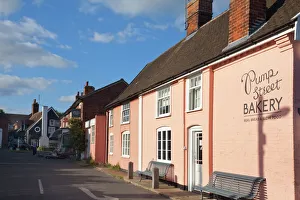 Street Scenes Prints: Bakery in a Suffolk Pink building on Pump Street