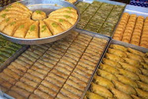 Traditionally Turkish Prints: Baklava shop, Istanbul, Turkey, Europe