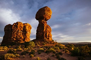 Balanced Rock Prints: Balanced Rock at dusk, Arches National Park, Utah, United States of America, North