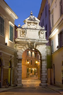 Rovinj Prints: The Balbi Arch and pedestrianized Grisia illuminated at dusk, Rovinj (Rovigno)