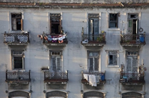 Balconies Prints: Balconies of a dilapidated apartment building, Havana Centro, Cuba