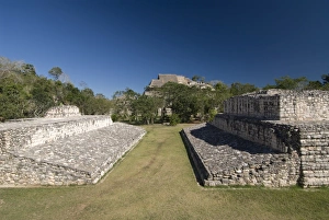 Images Dated 17th September 2006: The Ball Court in foreground and Acropolis in the background, Ek Balam