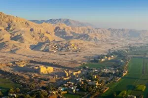 Ballooning over countryside near the Valley of the Kings, Thebes, Upper Egypt