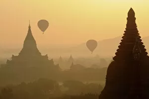 Ballooning in the early morning over the archaeological site, Bagan (Pagan)