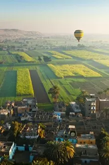 Ballooning over village near the Valley of the Kings, Thebes, Upper Egypt