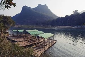 Bamboo rafts on the river at Detian Falls , Guangxi Province, China, As ia