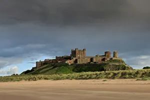 Northumberland Prints: Bamburgh Castle and beach near Lindisfarne, Northumberland, England, United Kingdom