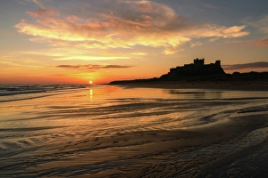 Northumberland Prints: Bamburgh Castle at sunrise, Northumberland, England, United Kingdom