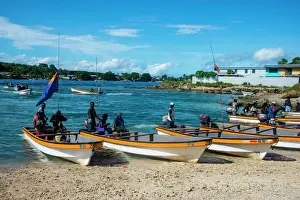 Cultures Prints: Banana boats transporting locals from Buka to Bougainville, Papua New Guinea, Pacific