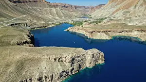 Ecology Prints: Band-e-Amir National Park shows landscape of water and cliffs in Afghanistan