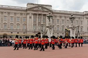 Buckingham Palace Collection: Band of the Scots Guards lead the procession from Buckingham Palace, Changing the Guard, London