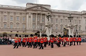 Customs Prints: Band of the Scots Guards lead the procession from Buckingham Palace