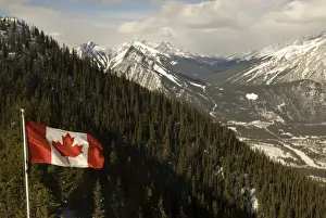 Flag Prints: Banff Gondola and Scenic Overlook, Banff National Park, UNESCO World Heritage Site