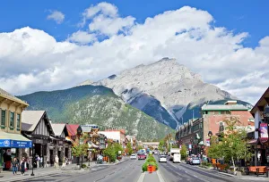 Street Scenes Prints: Banff town and Cascade Mountain