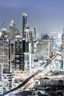 Typically Thai Prints: Bangkok skyline showing the Skytrain and Chit Lom, Sukhumvit and Ploen Chit areas