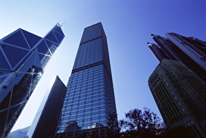 Financial Prints: Bank of China on left, Cheung Kong Center in centre, H. S. B. C. Building on right
