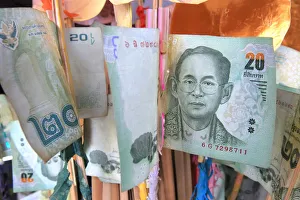 Thai Culture Prints: Bank notes as offerings, Bangkok, Thailand, Southeast Asia, Asia