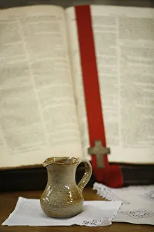 Baptism Prints: Baptism water and Protestant Bible, Paris, France, Europe