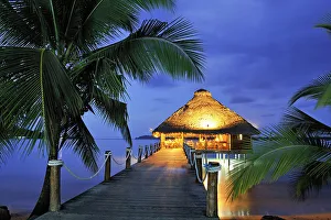 Rope Prints: Bar and restaurant on stilts at dusk