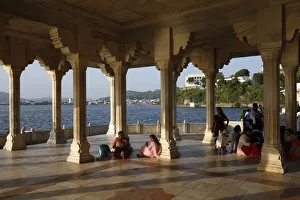Pavilion Prints: Baradari built by Shah Jahan at Lake Anasagar, Ajmer, Rajasthan, India, Asia