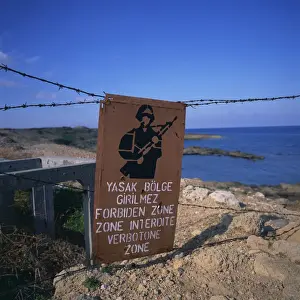 Wire Prints: Barbed wire and forbidden zone sign of Turkish Military zone