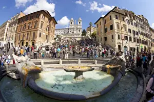 Spanish Steps Prints: Barcaccia fountain, Spanish Steps and Piazza di Spagna, Rome, Lazio, Italy, Europe