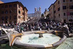 Architectural Feature Prints: Barcaccia fountain, Spanish Steps and Piazza di Spagna, Rome, Lazio, Italy, Europe