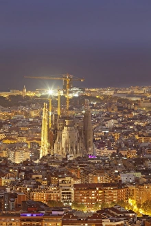 Crane Prints: Barcelona skyline with Sagrada Familia
