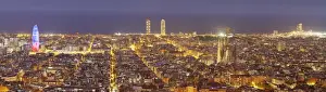 Crane Prints: Barcelona skyline with Torre Agbar and Sagrada Familia by architect Antonio Gaudi