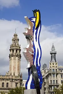 Port Vell Prints: Barcelonas Head sculpture by Roy Lichtenstein in Port Vell, Barcelona